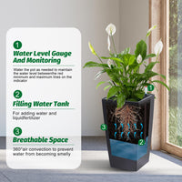 Garvee Set di 2 fioriere alte 57.15 cm con irrigazione automatica e monitor del livello dell'acqua per balcone e terrazza, pois bianchi e neri, plastica resistente alle intemperie
