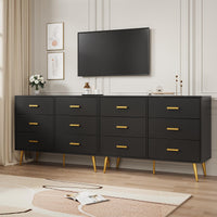 Cassettiera moderna Garvee a 6 cassetti con contenitore, in legno MDF, maniglie dorate per camera da letto e soggiorno, nera, versatile