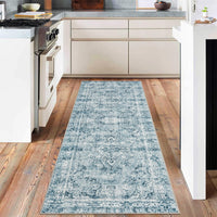 Tappeto a pelo corto Garvee Boho Vintage Lavabile in poliestere Antiscivolo Soggiorno Camera da letto 120x170cm Blu