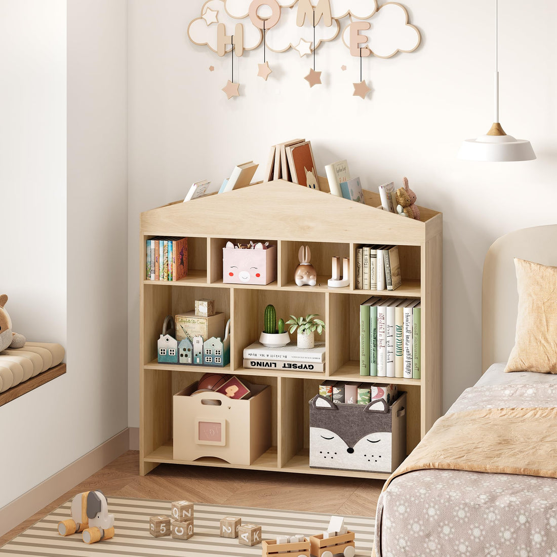 Scaffale portaoggetti Garvee, 9 scomparti, in legno, 40,7 pollici, per sala giochi, asilo, ragazzi e ragazze