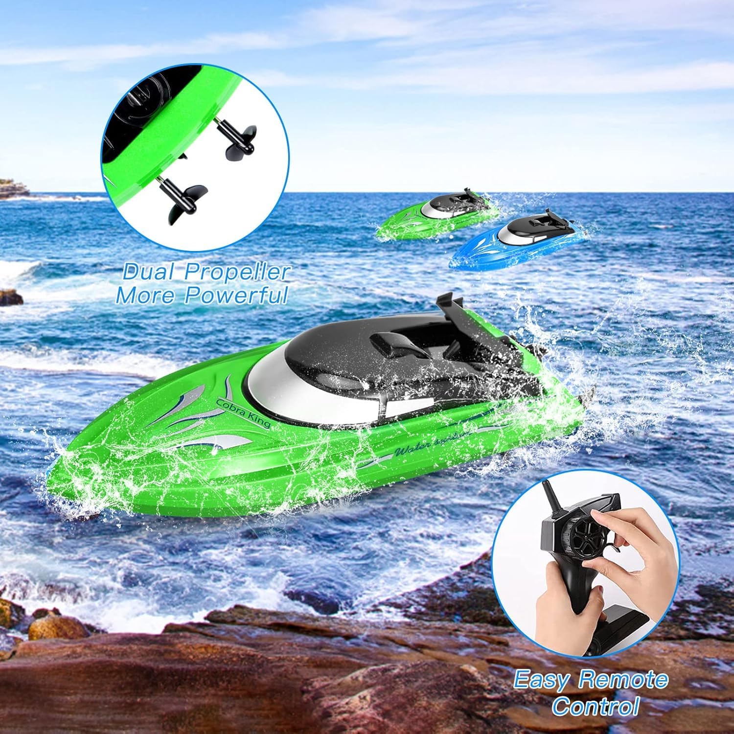 Garvee 2PACK RC Boat - Alta velocità 10 km/h, telecomando 2.4G, plastica ABS per piscine e laghi, 4 batterie, ricarica USB