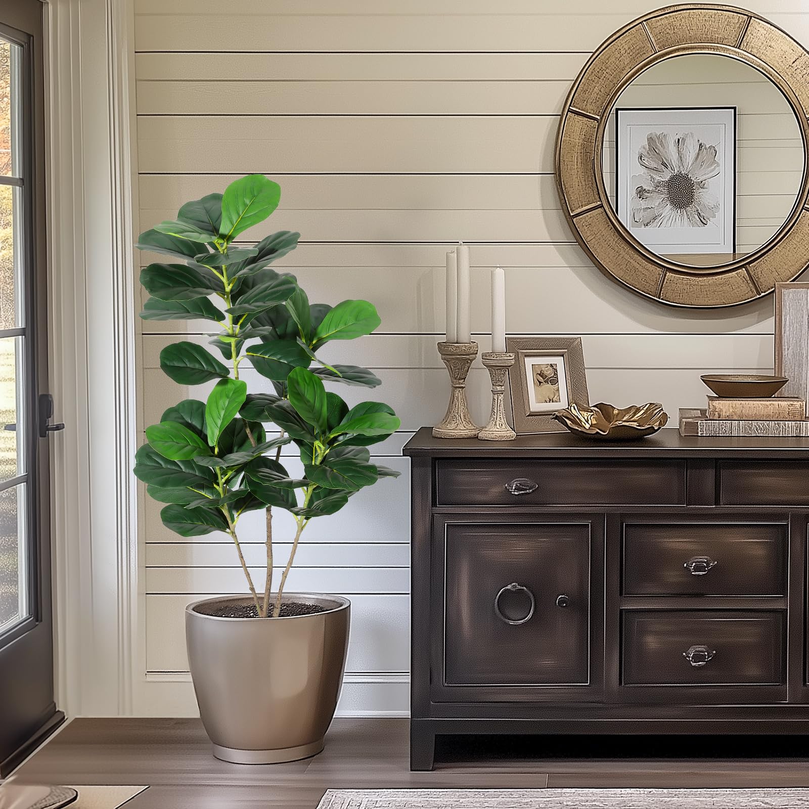 Albero di fico artificiale Garvee da 4 piedi con vaso in PP nero per la decorazione di casa e ufficio, design realistico, facile da pulire, resistente alle intemperie, materiale in seta