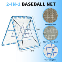 Rete da rimbalzo per lancio di baseball Garvee 5x4 piedi con bersaglio a 9 fori, angolo regolabile, struttura in metallo, pieghevole, versatile per giardino e allenamento