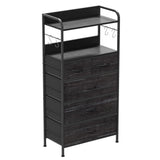Garvee Commode d’entrée 5 Tiroirs Tissu, Cadre Métallique Robuste, Rangement Multifonction Pour Salon Et Chambre, 120x60x30cm, Couleurs Variées - Noir