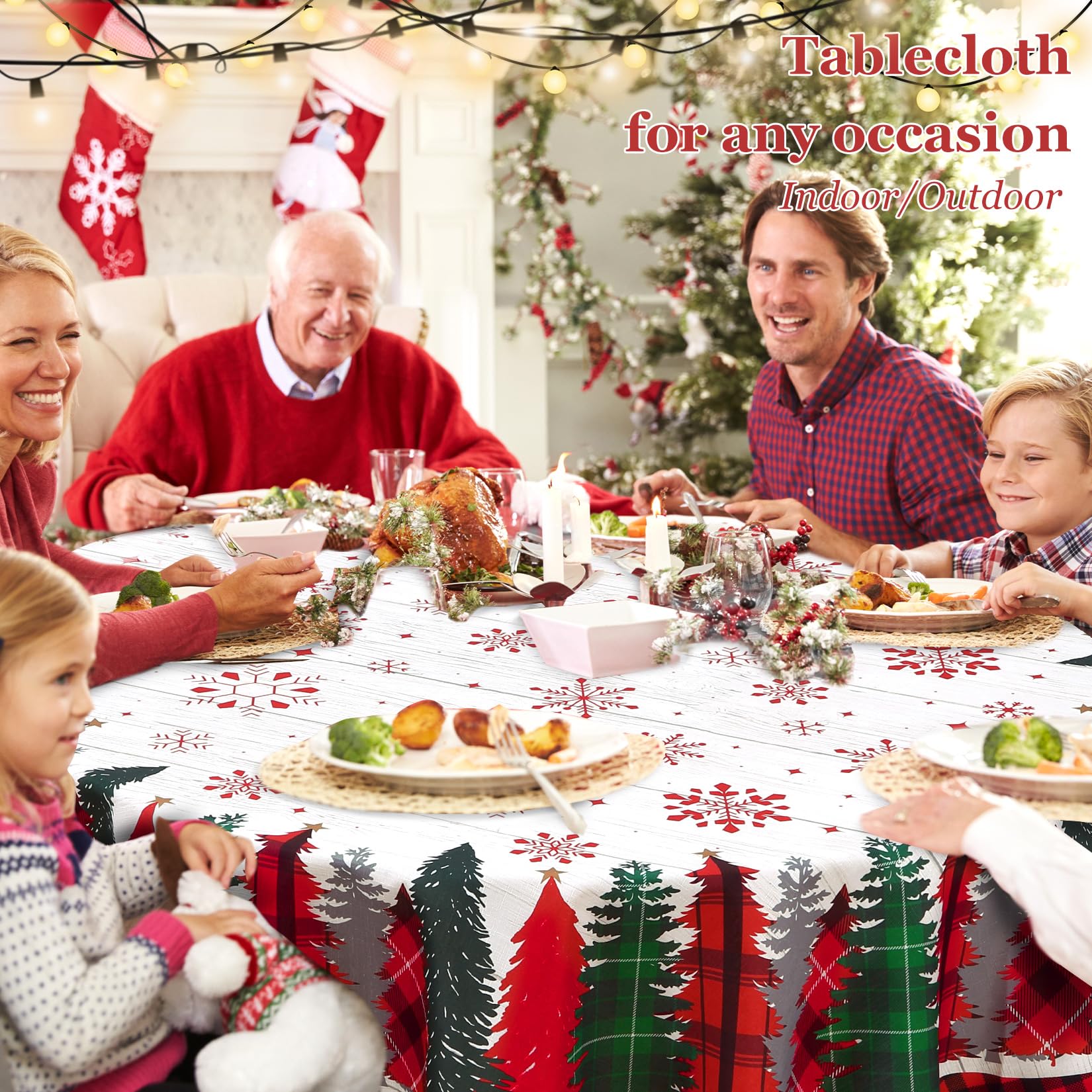 Tovaglia natalizia rotonda Garvee con motivo a pino, venature del legno, 152,4 cm, resistente, facile da pulire, festiva