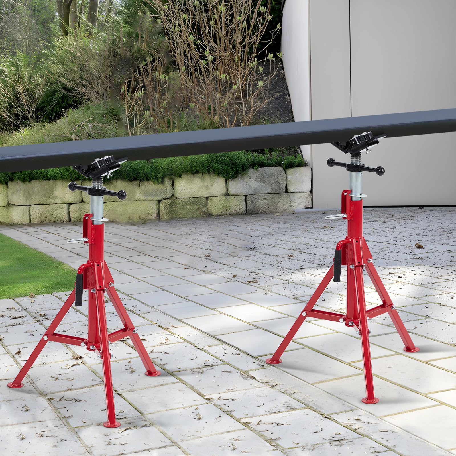 Supporto per carrello portatubo Garvee V-Head in acciaio al carbonio per impieghi gravosi, altezza regolabile, 28-52 pollici, pieghevole, nero