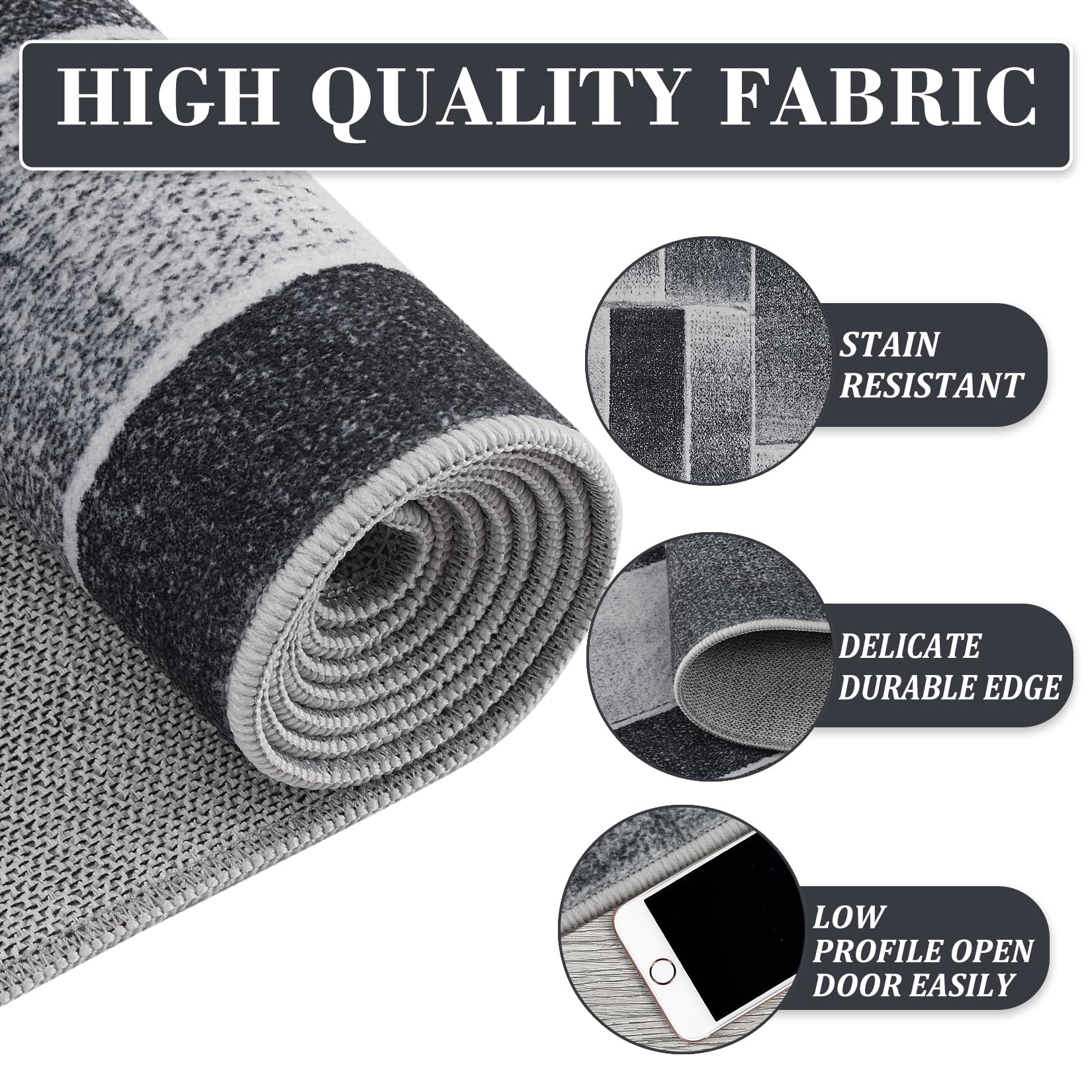 Tappeto moderno a pelo corto Garvee con taglio sagomato, motivo geometrico, nero, 80x150 cm per soggiorno e camera da letto