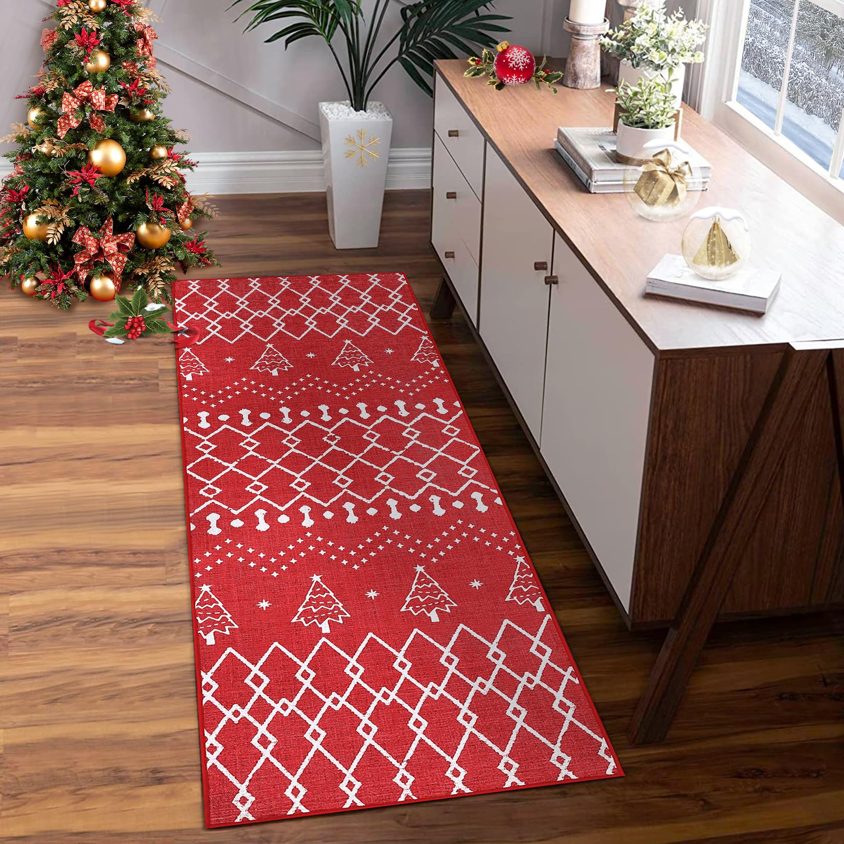 Tappeto natalizio Garvee, antiscivolo, lavabile, resistente alle macchie e all'acqua, per cucina, ingresso, camera da letto, lavanderia, poliestere, morbido