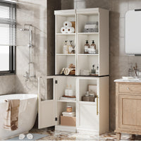Mobiletto portaoggetti per bagno Garvee da 177.8 cm, stretto, indipendente con anta e ripiani aperti per piccoli spazi, in legno impermeabile