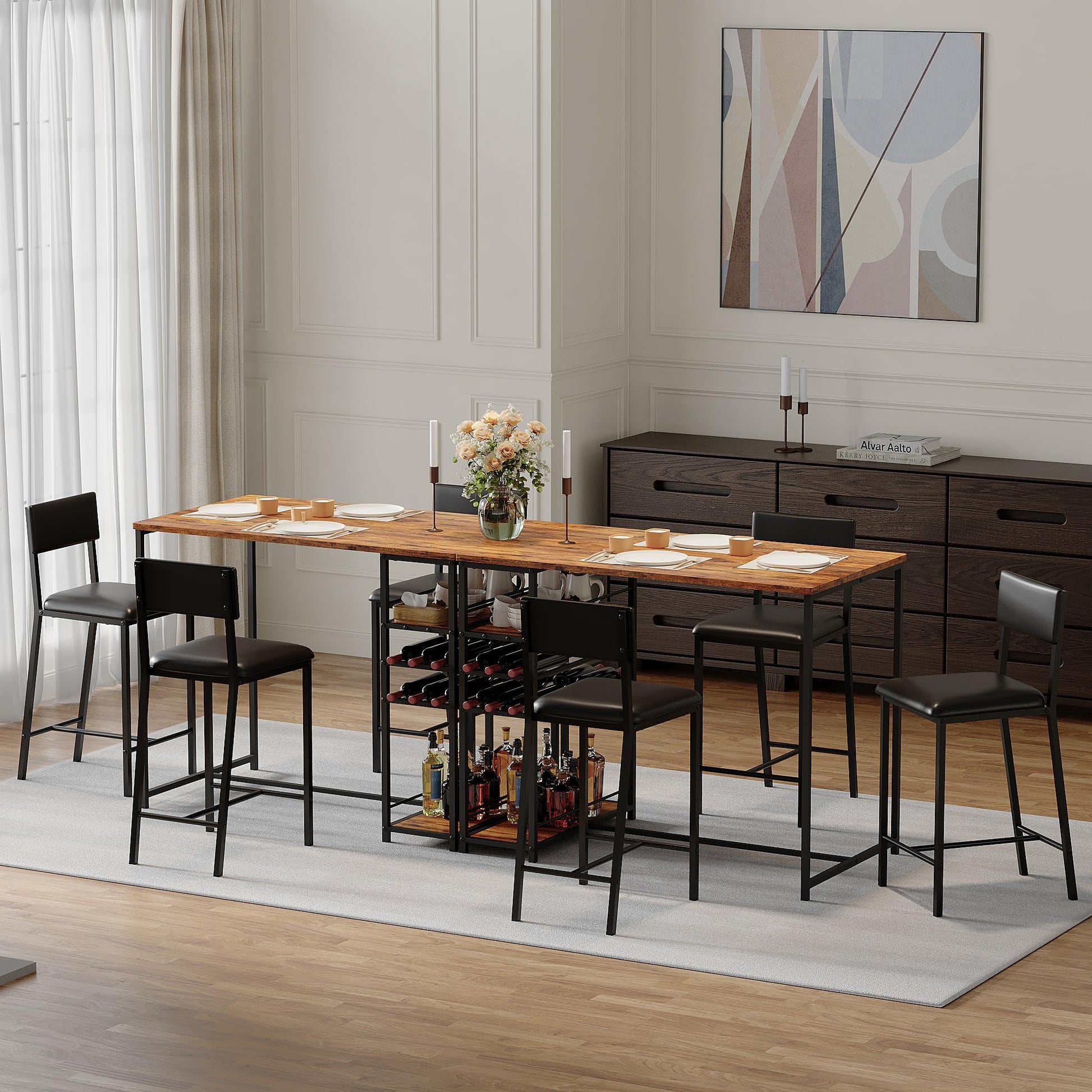 Tavolo da pranzo piccolo Garvee per 2 persone con 4 ripiani, portabottiglie, sedute imbottite, struttura in acciaio robusto, salvaspazio per cucine e studi di piccole dimensioni