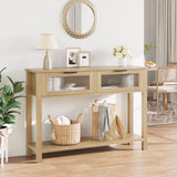 Tavolo consolle in legno Garvee con 2 cassetti in vetro, MDF robusto, stile country per corridoio e soggiorno, 43,3"x11,8"x31,4", Burlywood - Burlywood
