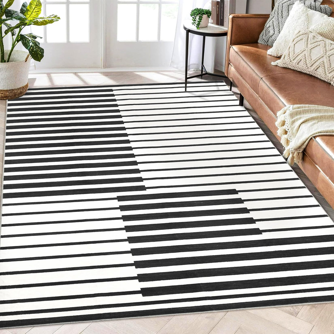 Tappeto Garvee lavabile a pelo corto 120x170 nero per soggiorno, camera da letto, ufficio, arredamento per la casa