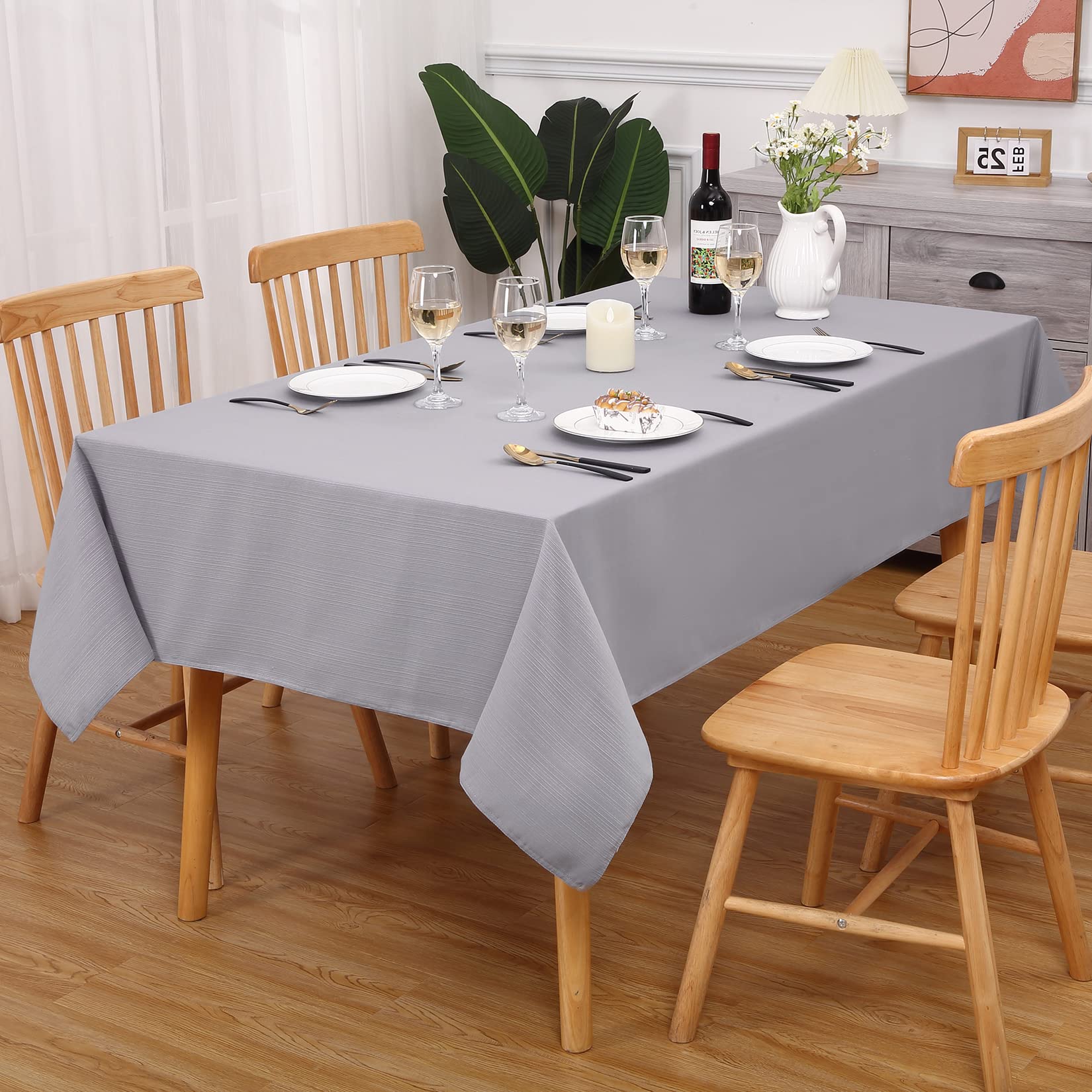 Garvee Tischdecke Grau 140x140cm Jacquard-Streifenmuster Wasserabweisend & Abwischbar Quadratisch Esszimmer & Garten