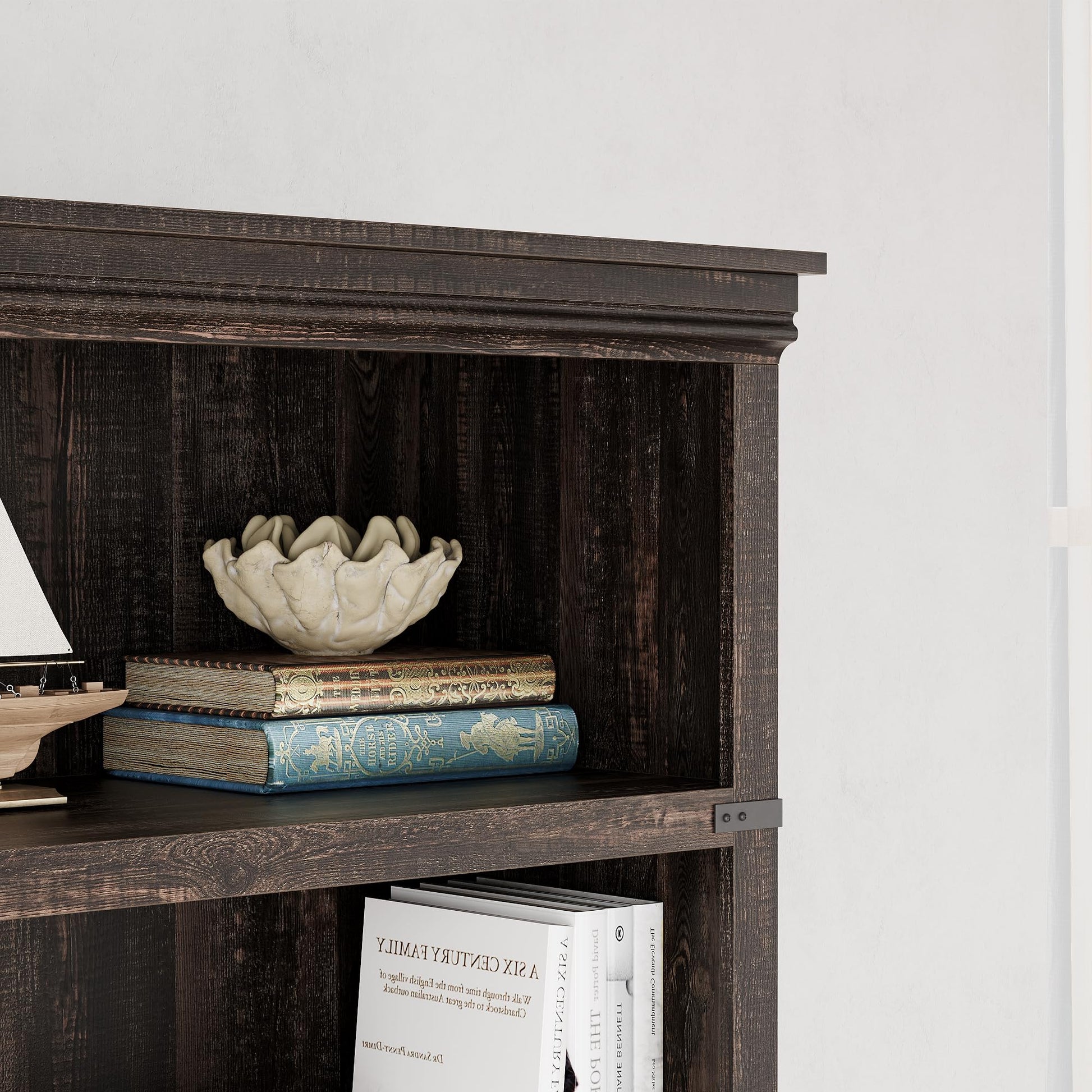 Libreria Garvee Triple Wide a 4 ripiani con robusta struttura in legno per soggiorno, 67,4" H x 31,5" W x 12,8" D, legno di ciliegio