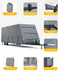 Telo copri roulotte Garvee Travel RV 24-27' - Protezione UV a 7 strati, antivento, impermeabile - Materiale antistrappo, strisce riflettenti, campeggio e viaggi, grigio