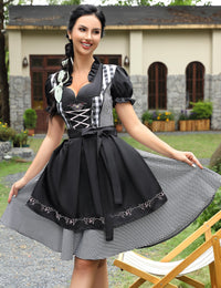 Abito tradizionale Dirndl midi da donna Garvee in 2 pezzi con abito Dirndl e grembiule per l'Oktoberfest, taglie 34-52, confezione riutilizzabile