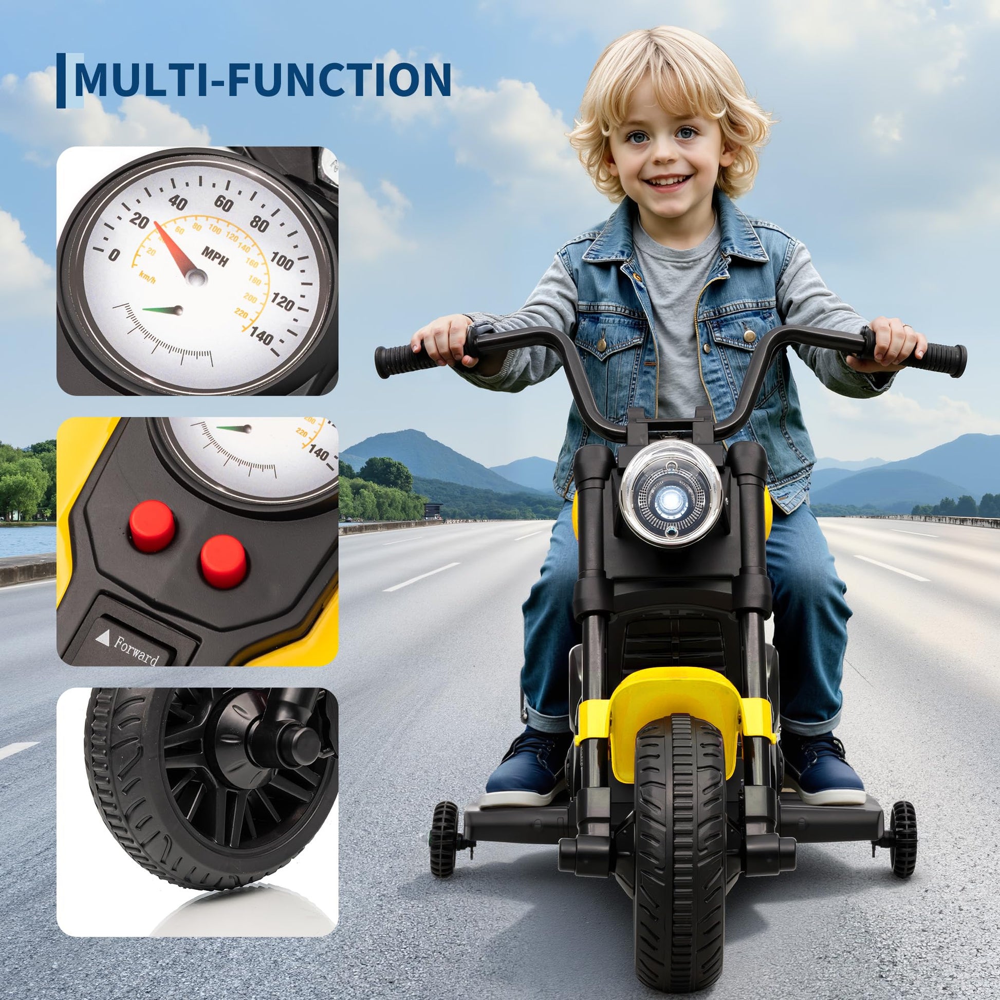 Moto elettrica Garvee per bambini 6V con avviamento graduale, sospensioni, 2 rotelle di allenamento per 18-36 mesi, musica e luci