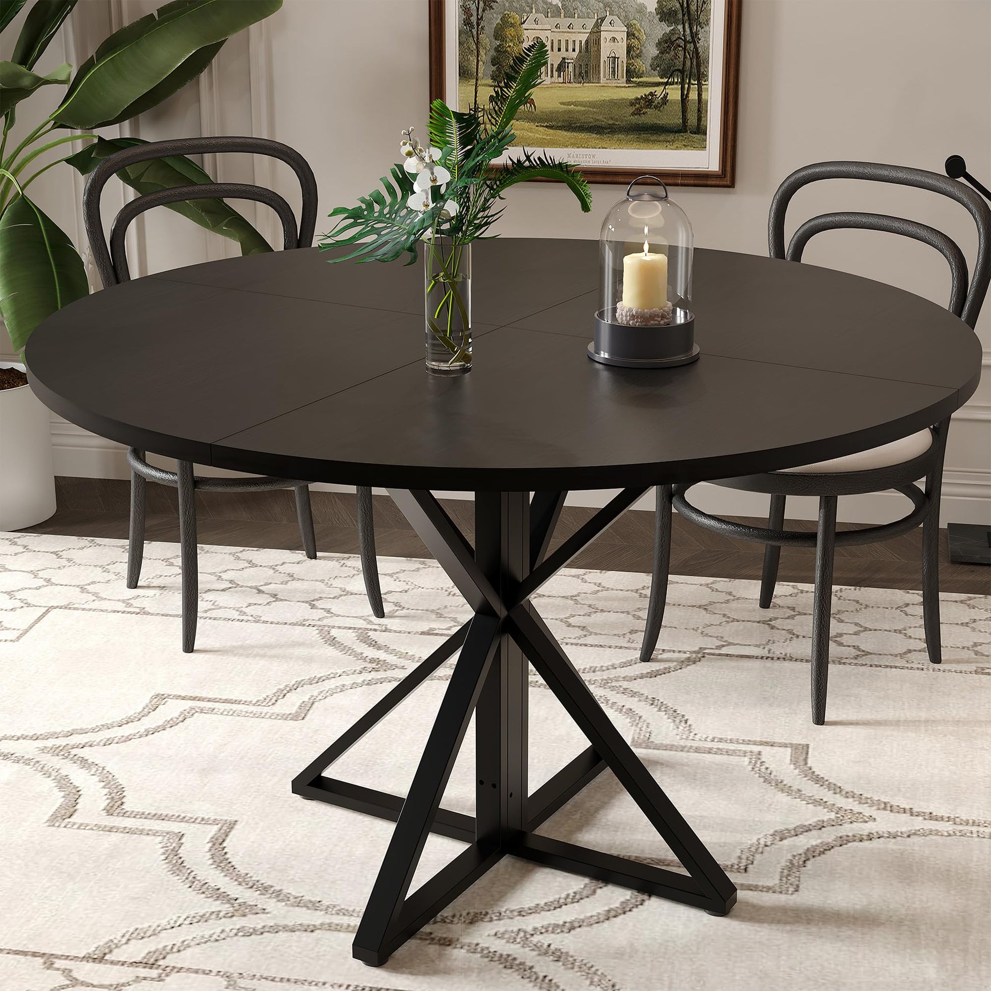 Tavolo da pranzo rotondo Garvee da 47 pollici con base in metallo per cucina e sala da pranzo, per 4-6 persone, piano in legno MDF, antigrafio, antiscivolo