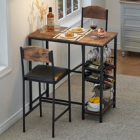 Set tavolo da bar Garvee per 2 persone con poggiapiedi, sedie imbottite, legno robusto e metallo, marrone rustico, per cucine e bar