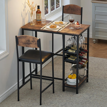 Set tavolo da bar Garvee per 2 persone con poggiapiedi, sedie imbottite, legno robusto e metallo, marrone rustico, per cucine e bar
