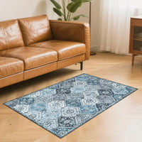 Garvee Tappeto piccolo 80 x 150 cm Tappeto vintage per ingresso, camera da letto, cucina, grigio e blu