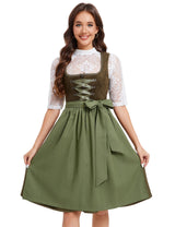Garvee - Set completo di 3 pezzi di Dirndl midi da donna, abbigliamento tradizionale per l'Oktoberfest, verde militare, taglie 34-52