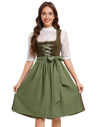 Garvee - Set completo di 3 pezzi di Dirndl midi da donna, abbigliamento tradizionale per l'Oktoberfest, verde militare, taglie 34-52