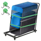 Garvee Carrello Porta Sedie Pieghevoli Capacità 136 kg, Struttura in Metallo Resistente, Doppio Cordino Elastico, Manico Rimovibile, Per Eventi e Matrimoni, 108 cm, Nero