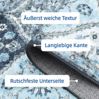 Garvee Tappeto piccolo 80 x 150 cm Tappeto vintage per ingresso, camera da letto, cucina, grigio e blu