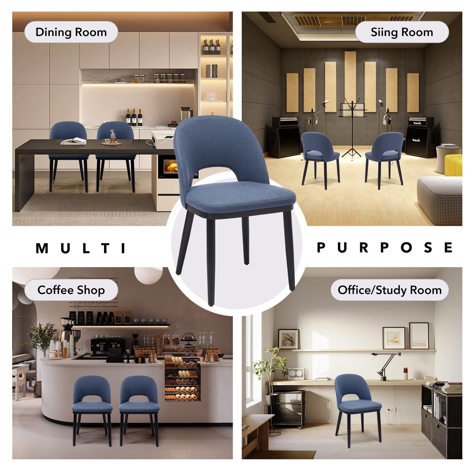 Set 2 posti pranzo imbottite Garvee - Tessuto moderno, schinale alto, seduta profonda - Struttura in legno, blu, cucina e caffetteria