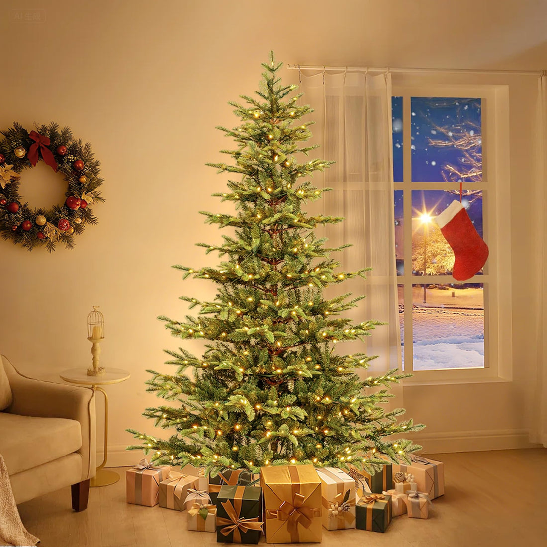 Albero di Natale artificiale Garvee da 229 cm in PE/PVC con illuminazione LED per auto di alta qualità per sale ed eventi natalizi