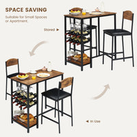 Set tavolo da bar Garvee per 2 persone con poggiapiedi, sedie imbottite, legno robusto e metallo, marrone rustico, per cucine e bar