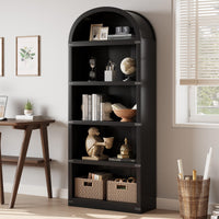 Libreria Garvee con 5 ripiani, stile fattoria ad arco, in legno con angoli in metallo, per soggiorno/ufficio, 71,65x29,92x11,88 pollici, legno naturale