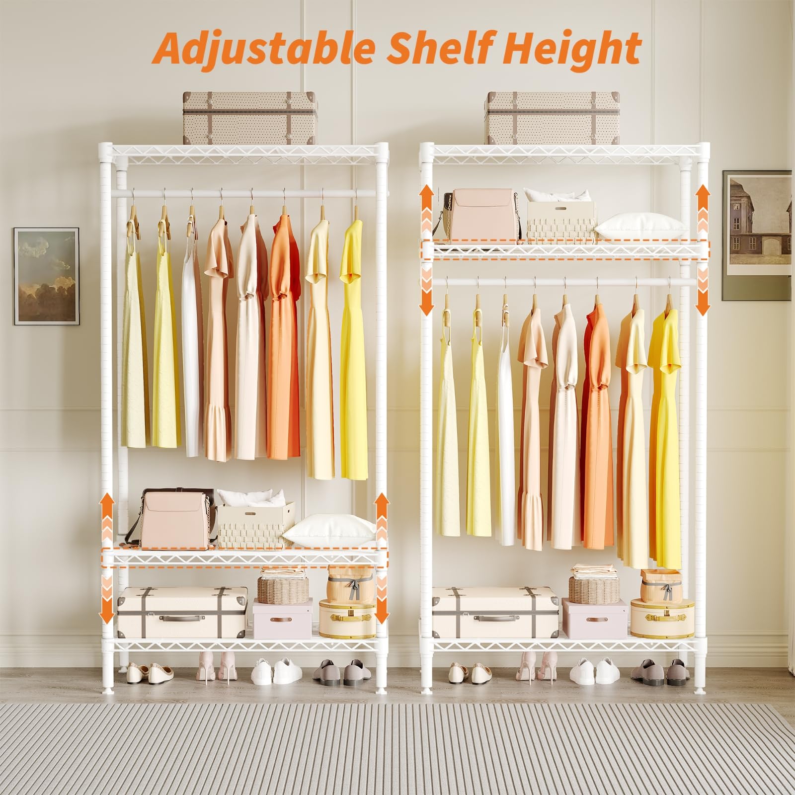 Appendiabiti Garvee Heavy Duty con ripiani, regolabile, in metallo, antiruggine, capacità di carico di 660 libbre, camera da letto e lavanderia, bianco, 35,43"L x 17,72"P x 68,9"A