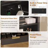 Tavolo da toeletta Garvee Fluted con specchio e luce LED, 5 cassetti, stazione di ricarica USB, nero-oro, camera da letto, 45 pollici