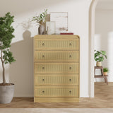Garvee Cassettiera 5 Cassetti Rattan Moderna Con Design Angoli Arrotondati Per Camera E Soggiorno Legno Robusto Anti-Ribaltamento