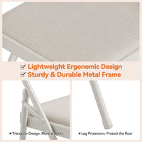 Garvee Set di 4 sedie pieghevoli con cuscini, fodere in lino, robuste strutture in metallo per ufficio ed eventi, beige, pieghevoli, ergonomiche
