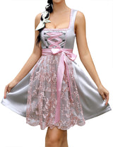 Abito tradizionale Dirndl da donna Garvee con camicetta Dirndl e grembiule per l'Oktoberfest, grigio argento, taglie 34-48