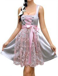 Abito tradizionale Dirndl da donna Garvee con camicetta Dirndl e grembiule per l'Oktoberfest, grigio argento, taglia 44