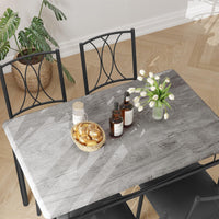 Set da pranzo Garvee per 4 persone con sedie imbottite, legno, design retrò, pannello MDF, struttura in metallo, salvaspazio, piccoli appartamenti, nero rustico