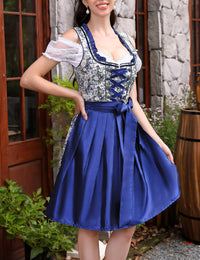 Garvee - Completo corto da donna Dirndl, 3 pezzi, abito tradizionale midi, blu floreale, per Oktoberfest, feste, matrimoni, taglia 34