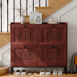 Garvee Mobile Porta Scarpe 4 Cassetti Con Ripiani Regolabili, Capacità 24-32 Paia, Legno Massello Noce, Design Salvaspazio Ventilato, Maniglie Nere, Per Ingresso E Soggiorno