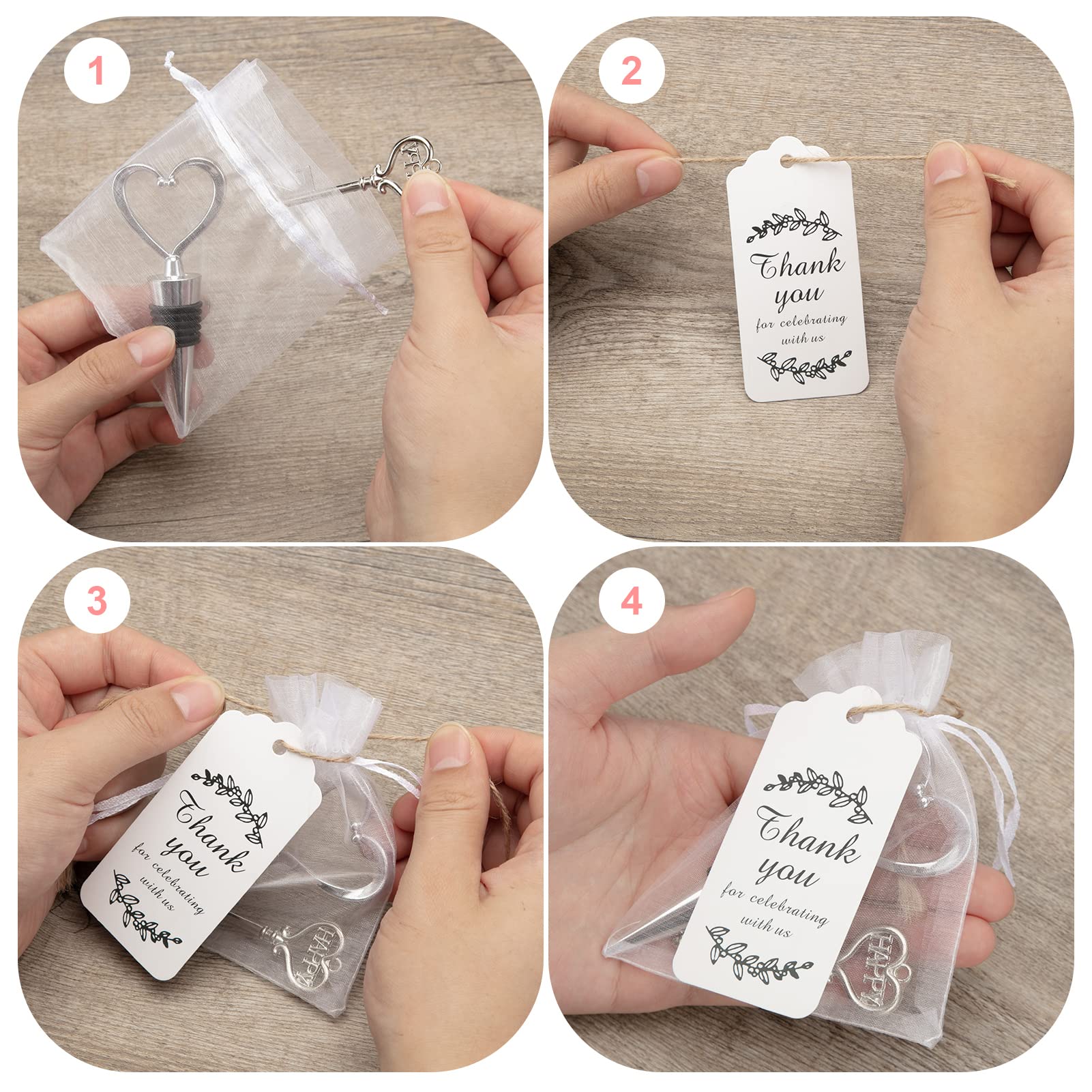 Set di apribottiglie Garvee, 24 pezzi, coltello da cameriere in acciaio inossidabile con custodia, etichette regalo, matrimonio, compleanno, a forma di cuore, trasparente