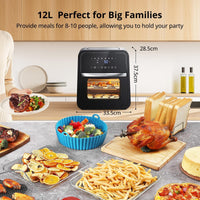 Friggitrice ad aria Garvee da 12 litri e 2000 W con finestra di visualizzazione per la cucina, tappetino da forno in silicone, risparmio energetico, bassa rumorosità, nera