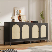 Credenza in rattan Garvee con ante in rattan, ripiani regolabili, truciolato, piedini in metallo per sala da pranzo e corridoio, colori naturali