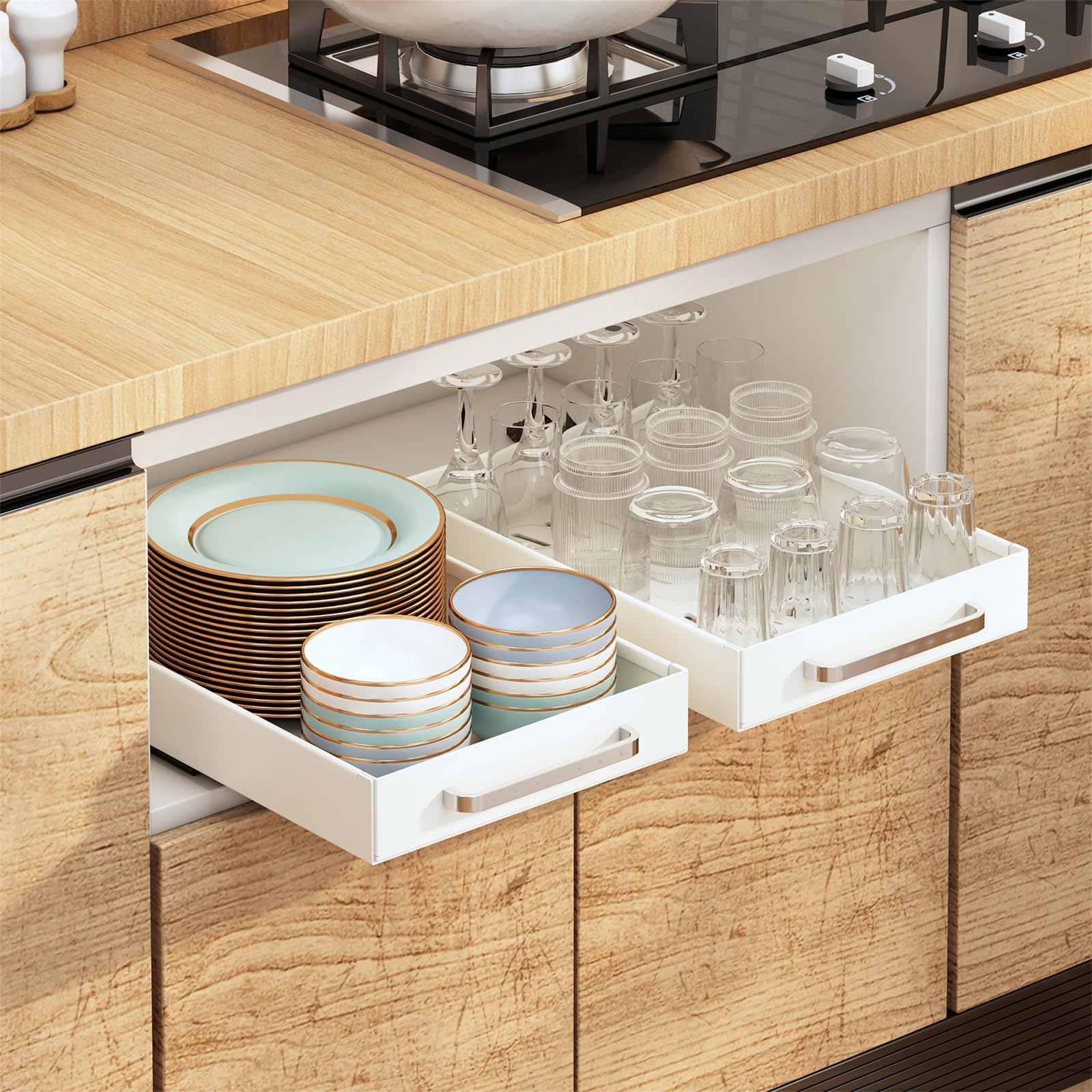 Garvee - Confezione da 2 organizer rimovibili per mobili da cucina, cassetti rimovibili, bianco, adatti a più stanze