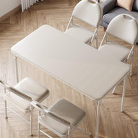 Tavolo pieghevole Garvee a 4 gambe, portatile, pieghevole, gambe in metallo, piano in similpelle, beige, per uso interno ed esterno