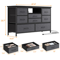 Cassettiera in tessuto Garvee con 8 cassetti, porta TV con prese LED per camera da letto, soggiorno, TV da 55'' in MDF beige