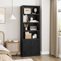 Libreria Garvee con ante, stile industriale, 6 ripiani, stile fattoria, contenitore in legno, profondità 11,8 pollici, altezza 71,4 pollici, bianco, per soggiorno, ufficio, camera da letto