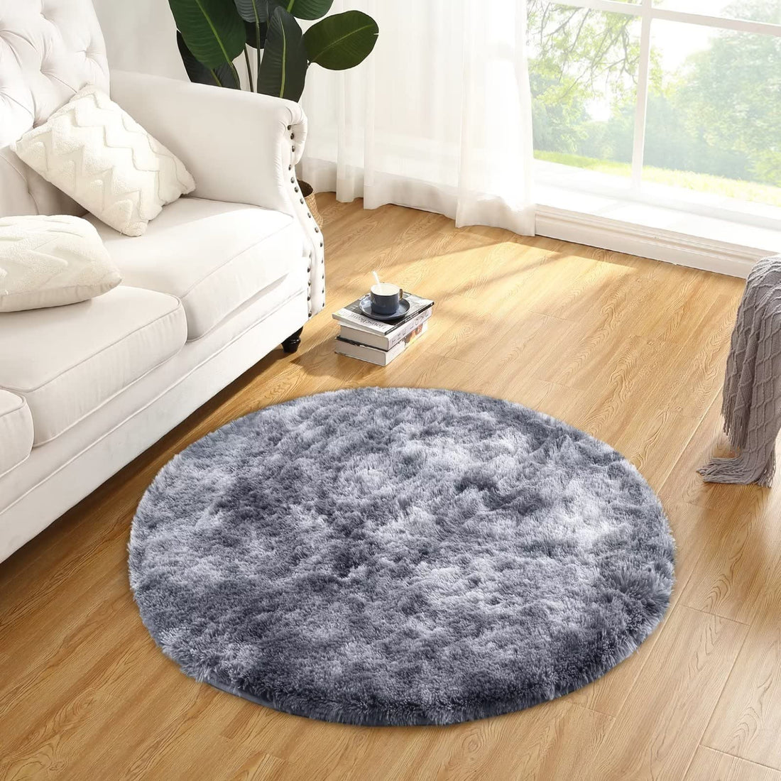 Tappeto rotondo Garvee Fluffy da 2'7,5" per cameretta dei bambini, grigio, morbido e soffice, in velluto e spugna, antiscivolo e fonoassorbente, per camerette di neonati e adolescenti.